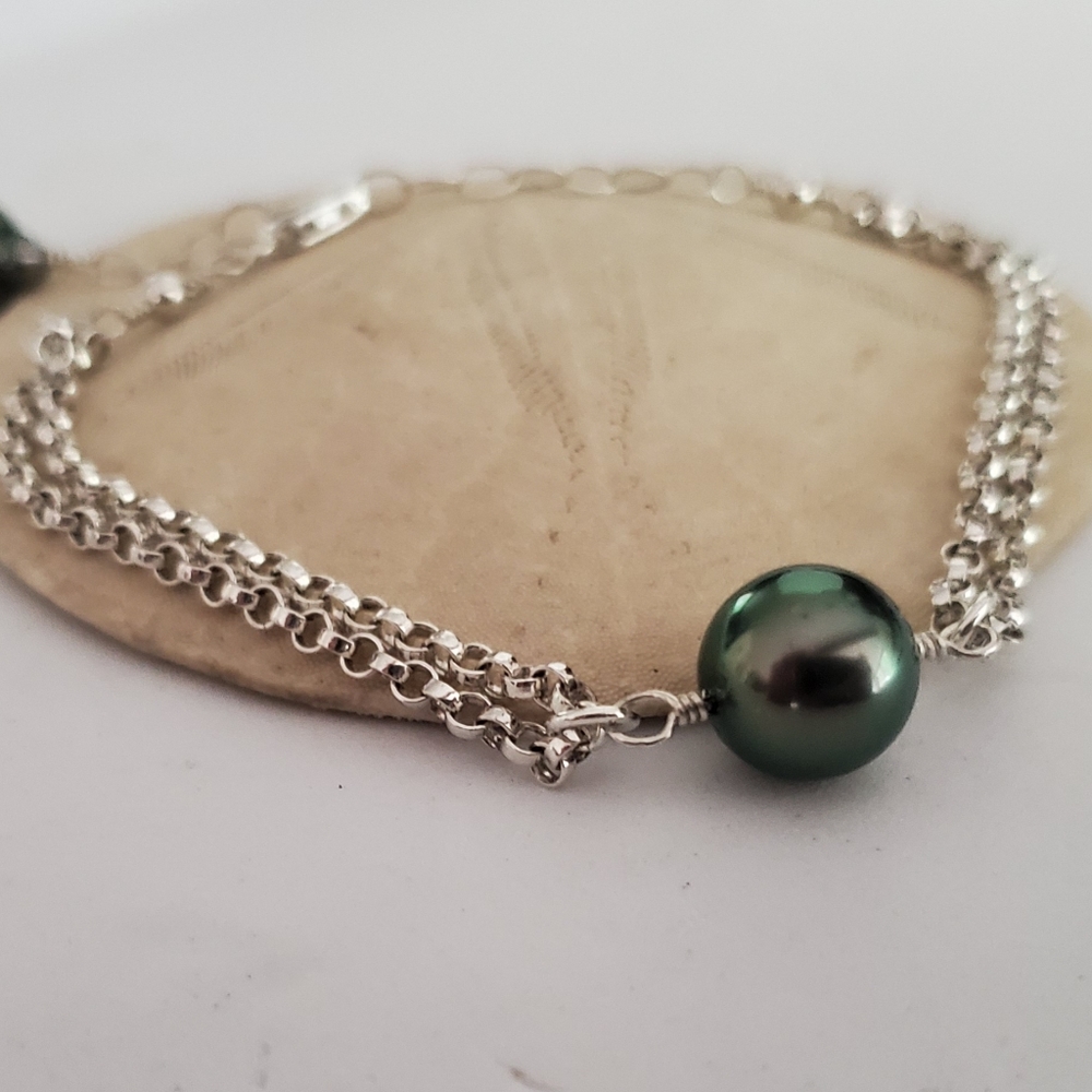 Tahitian pearl sterling silver chain bracelet